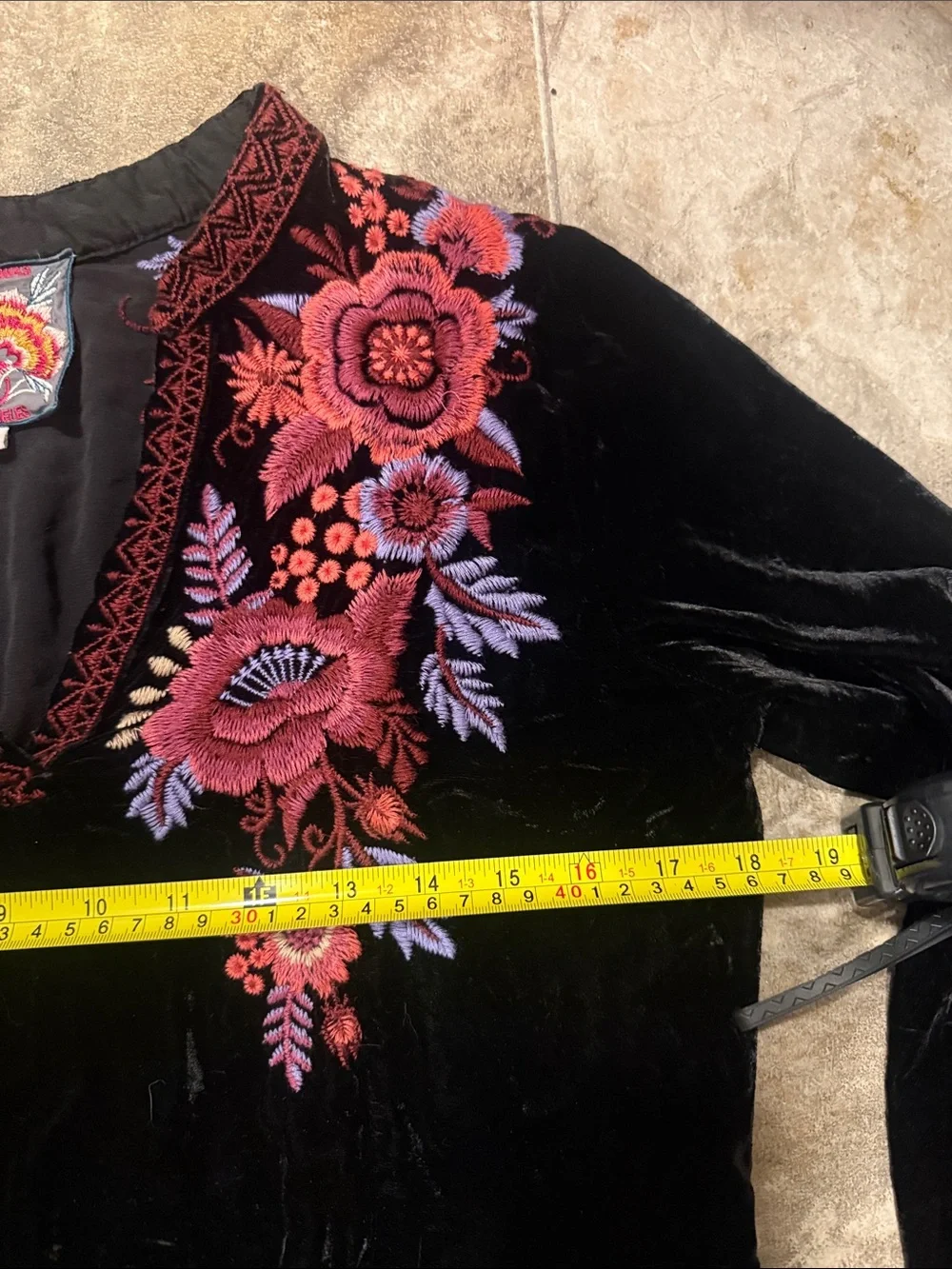 Johnny Was Marcella Velvet Floral Embroidered Dress